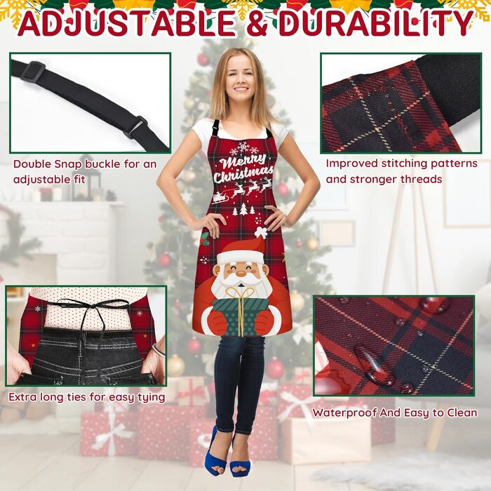 Набір з 4 різдвяних кухонних фартухів 70 x 80 см, картатий візерунок FunChaos