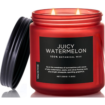 Ароматичні свічки M&SENSE Кава у скляній банці з 2 гнітами 330 г, час горіння 70 годин, свічка з натурального соєвого воску для спальні, кухні, декору дому, подарункова свічка для чоловіків та жінок, смажена кава (соковитий кавун)