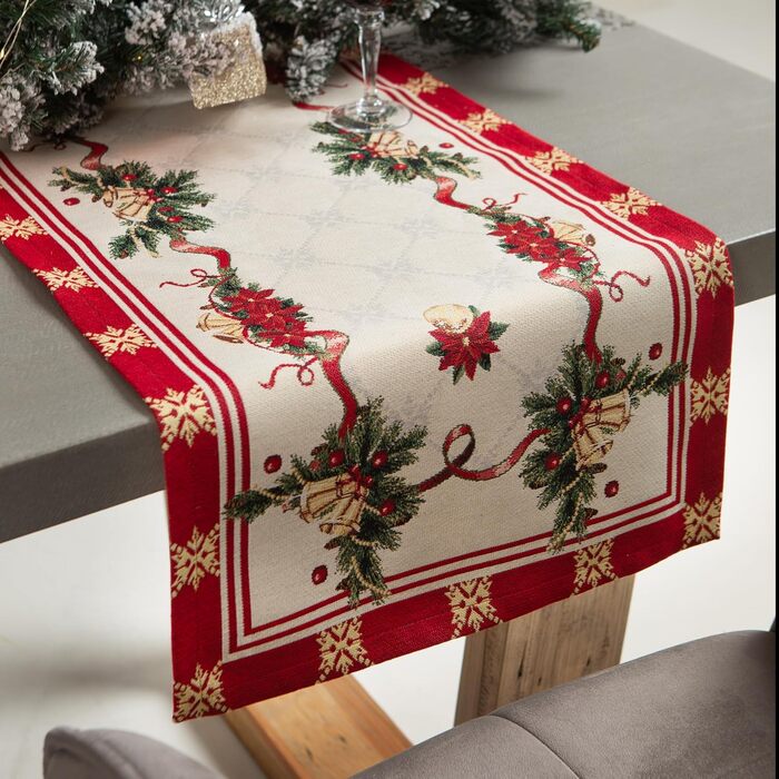 Різдвяна гобеленова скатертина Home of Christmas Скатертина на Різдво та Новий рік (Дзвіночки (без блискіток), Доріжка 47x100 см)