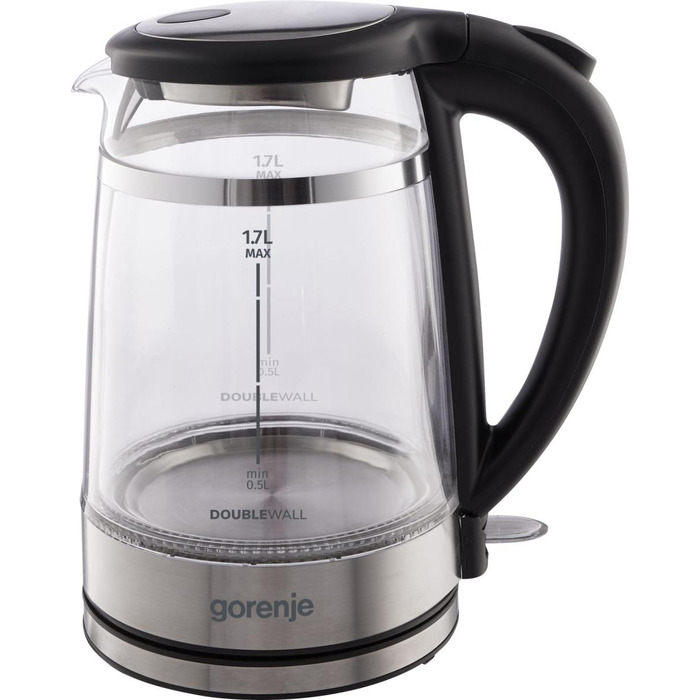 Gorenje Электрочайник 1.7л, 2,200 Вт, strix контроль, стекло, черный