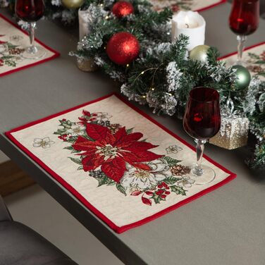Дім різдвяної гобеленової різдвяної скатертини Скатертина на Різдво та Новий рік (Пуансетія (Іскриста), Серветка 35x45 см)