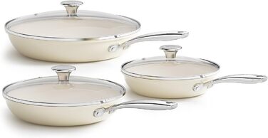 Набор индукционных сковородок со стеклянными крышками, 6 предметов 20, 24, 28 см, бежевый Redchef