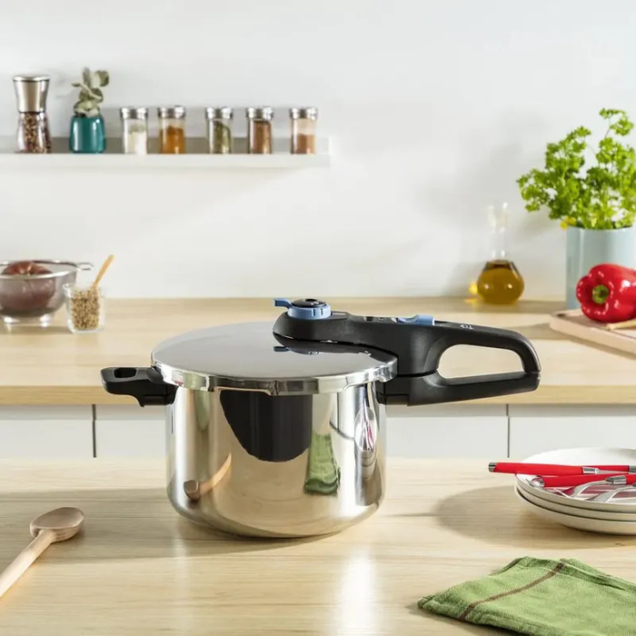 Tefal Скороварка Secure Trendy, 4л, с паровой корзиной, нержавеющая сталь, пластик