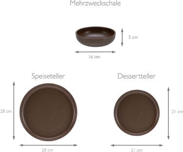 Набір посуду серії Uno з 16 предметів, комбінований набір керамограніту (коричневий, посуд з 12 предметів), 22978