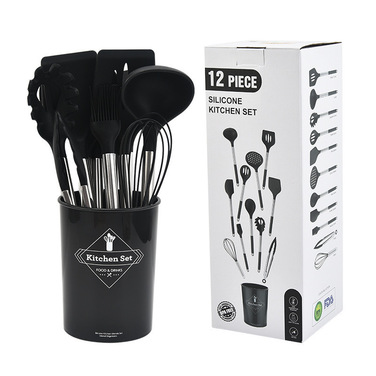 Силіконовий набір кухонного приладдя з 12 предметів, чорний DLD