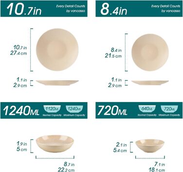 Столовий сервіз з керамограніту, ванкассо 32 предмети Карстовий комбінований сервіз з фаянсу, набір посуду у вінтажному вигляді на 4-12 осіб (Sabine-bg, посуд на 8 осіб)