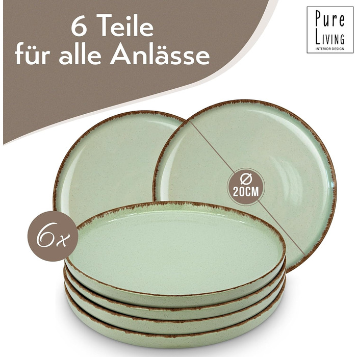 Набор посуды из керамогранита на 6 персон рустик 24 предм. - Набор посуды в деревенском стиле, можно мыть в посудомоечной машине - Набор мисок и тарелок - Посуда Pure Living (маленькие тарелки (6x), мятно-зеленая)
