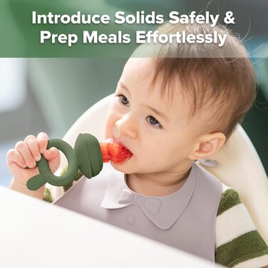 Годівниця для дитячого фруктового харчування Haakaa та міні-лоток для перекусів у морозильній камері, форми для морозива без бісфенолу А для безпечного самостійного годування немовлят, від 4 місяців (горохово-зелений) (оливково-зелений)