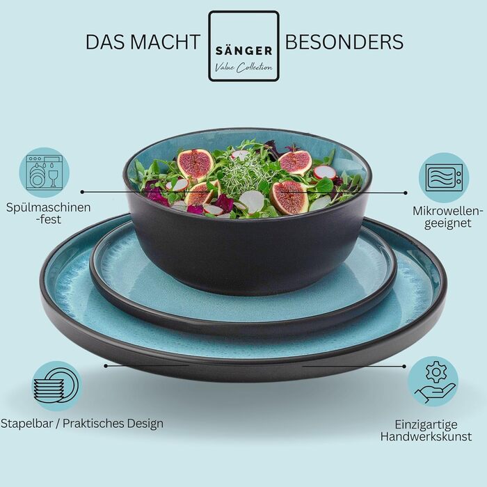 Кам&39яні миски для пасти 6 предметів, набір мисок для пасти на 6 осіб, набір мисок можна мити в посудомийній машині та мікрохвильовій печі, велика багатофункціональна миска темно-сірого кольору 750 мл VALUE COLLECTION (Granada, набір посуду 36 предметів)