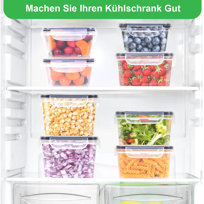 Набір Kottwca, набір Tupperware із 30 предметів (15 контейнерів 15 кришок), кухонні коробки для приготування їжі, 100 герметичні, без бісфенолу А, контейнер для зберігання продуктів для мікрохвильової печі та холодильника (набір з 8 великої місткості)