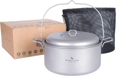 Безмежна подорож Титанова каструля для приготування супу з кришкою Відкритий кемпінговий посуд Легка підвісна каструля для овочів, морепродуктів, супів, рагу та макаронних виробів (каструля Ti2112c 4.5 л)