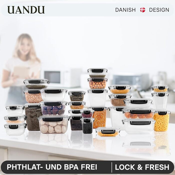 Набір банок для зберігання uandu Lock & Fresh з 16 упаковок, контейнери для зберігання харчових продуктів з кришками для харчових продуктів, мікрохвильова піч і морозильна камера, банки для зберігання з кришками, ящик для зберігання кухня, банки для збері