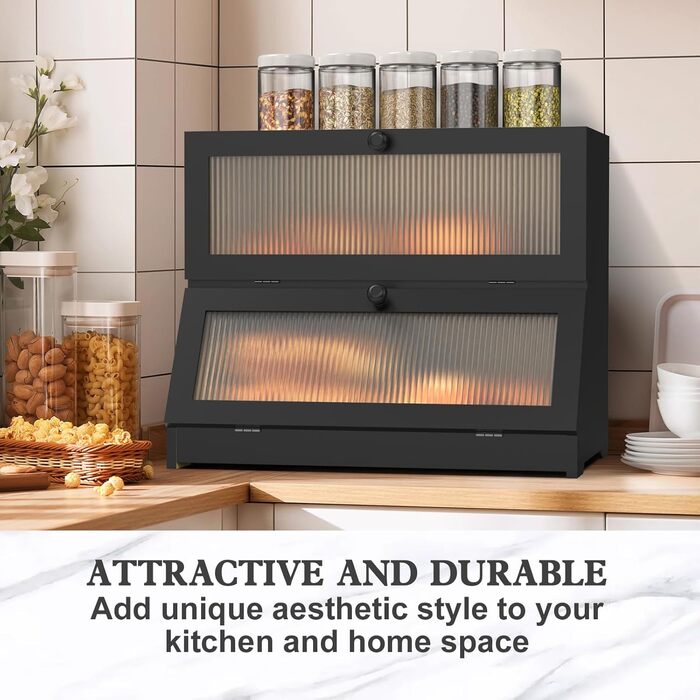 Дворівнева бамбукова хлібниця 40 x 25 x 33 см, чорна Itslife