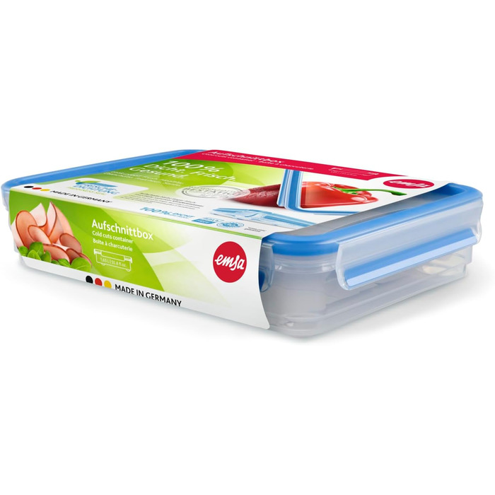 Набір контейнерів для зберігання продуктів EMSA Clip & Close, прямокутні, 5 x 0,8 л, коробки для зберігання, 100 герметичні, придатні для миття в посудомийній машині, морозильної камери та мікрохвильової печі, прозорі, сині, зроблені в Німеччині, N10307 (