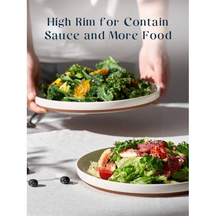 Набір десертних тарілок DOWAN з кераміки, набір керамічних тарілок 6 персон, обідня тарілка порцеляна, обідня тарілка, тарілка для посуду з кераміки, плоска тарілка для сніданку Para Salad, макарони, (26 см, ванільно-біла)