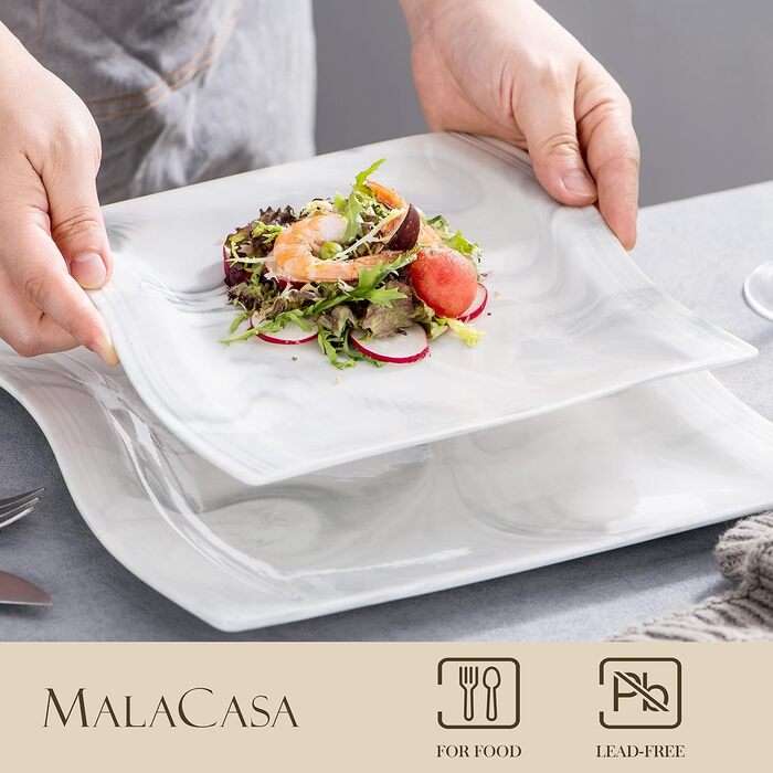 Серія Flora, 30 шт. Мармуровий порцеляновий набір посуду комбінований столовий сервіз з 6 кавовими чашками, 6 блюдцями, 6 десертними тарілками, 6 суповими тарілками та 6 плоскими тарілками (сірий, 56 шт. мармуровий посуд)