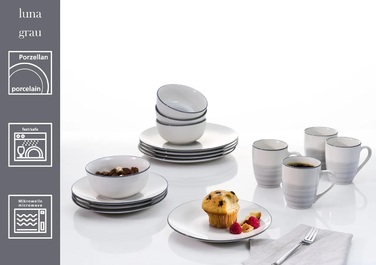 Обідній сервіз на 4 персони, 16 предметів, сірий LUNA Ritzenhoff & Breker