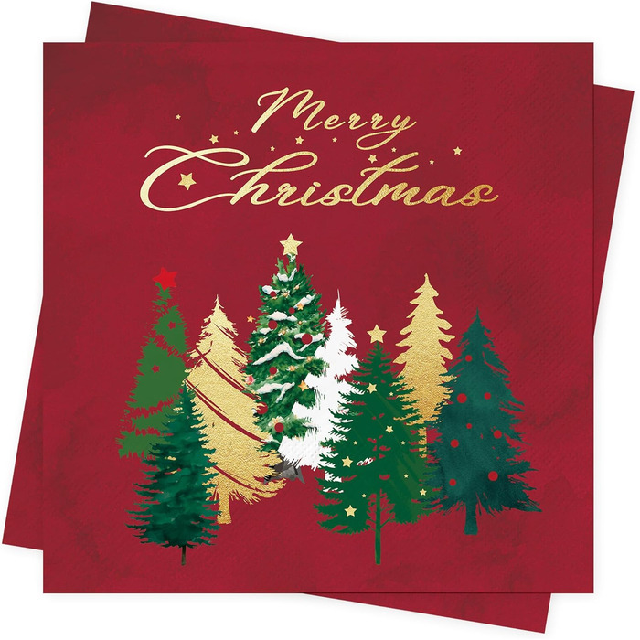 Червоні серветки Різдвяні ялинки серветки прикраса столу Різдвяна різдвяна прикраса Різдвяні серветки Різдвяні паперові серветки одноразові серветки &quotВеселого Різдва&quot 33 x 33 см 40 шт., 40 шт.