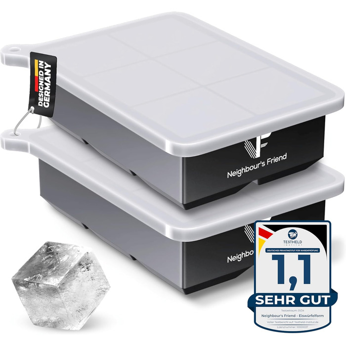 Запатентована кругла форма для льоду Neighbour&39s Friend, 2 шт. - XXL форма для льоду для віскі, рому та коктейлів - 12 кубиків льоду - міцна платиновий силіконова форма для льоду, придатна для миття в посудомийній машині (2 чорні форми для льоду)