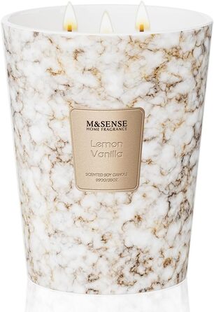 Ароматизована свічка M&SENSE велика Чорні ароматизовані свічки у склянці Ароматизована свічка з натурального соєвого воску Розслаблююча ароматерапія Подарунок для жінок та чоловіків, Різдво Час горіння 75 годин та 2 ґноти (лимон-ваніль, 990 г)