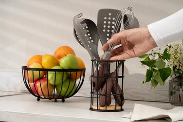 ARDESTO Подставка для столовых приборов Midori 11х11х17см, металл, бамбук, черная