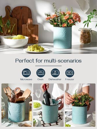 Тримач кухонного посуду DOWAN, тримач посуду для кухні для декорування кухонної стільниці, контейнер для посуду, кухонне начиння, нековзке, стійке до подряпин коркове дно, органайзер для посуду, яскраві кольори (синій)