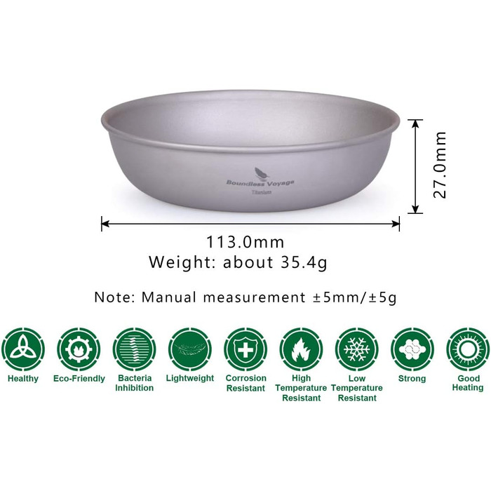 Безграничный Вояж Сверхлегкий Кемпинг Титановая Сковорода Посуда Тарелка С Сумкой Для Переноски Наружная Титановая Посуда и Измерительный Набор Приборов (Ti13136B)