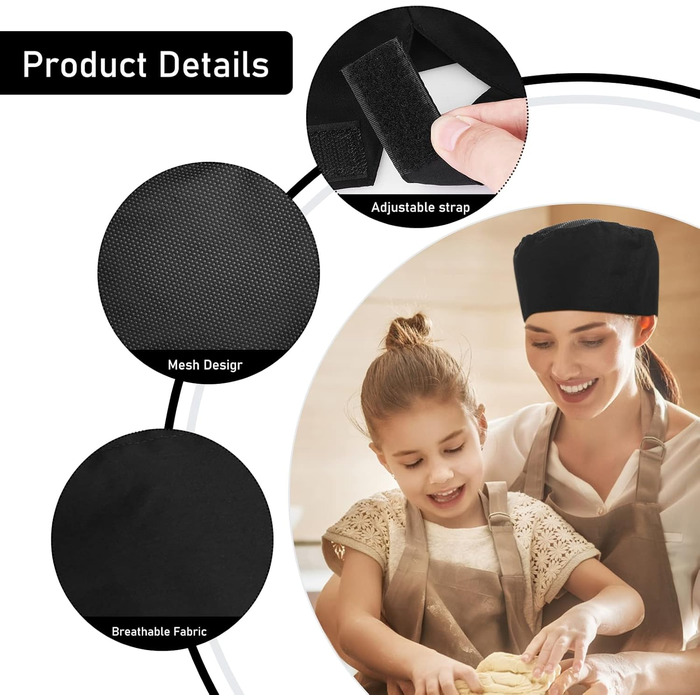 Чорний шеф-кухар капелюх 2 шт Lusofie