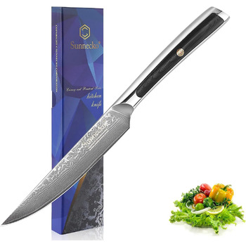 Ніж для хліба Sunnecko 20 см із зазубреним краєм, дамаський ніж для хліба, гострий кухонний ніж з лезом з дамаської сталі, ніж для різання хліба з ручкою G10