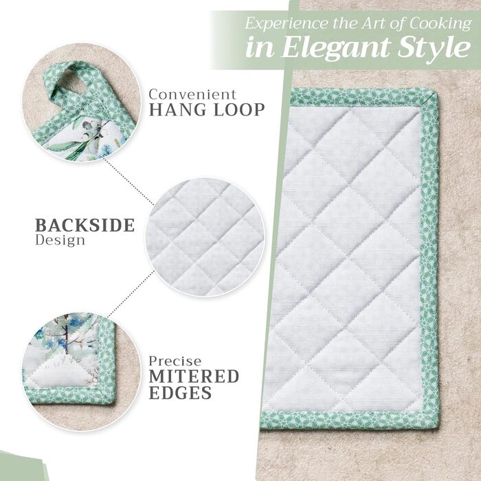 Рукавички для духовки, прихватки для каструль Maison d&39 Hermine, 100 бавовна, термостійкі кухонні рукавички, рукавички для духовки (19 x 33 см) та прихватки для каструль (20 x 20 см) для приготування їжі, Морзін - Рукавички для духовки (19 x 33 см) та п