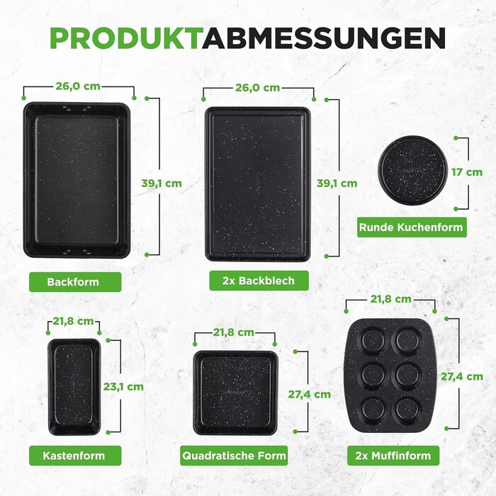 Набір форм для випічки NutriChef - Набір із 8 антипригарних форм для випічки - Без PFOA, PFOS, PTFE, придатний для використання в духовці до 232C - Кругла форма для випічки, форма для хліба, форма для мафінів та деко, придатний для миття в посудомийній ма