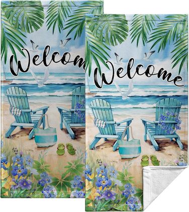 Різдвяні кухонні рушники Kwlegh, рушник для рук, рушник для пальців у формі різдвяної ялинки з цукерками та сніжинками, набір з 2 шт. , милий чоловічий банный рушник, високопоглинаючі рушники, 36 шт. (літній пляж)