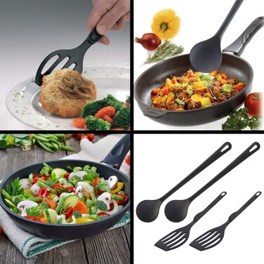 Набір кухонних гаджетів Westmark, 4 шт. , 2 лопатки та 2 ложки для перемішування, якісний пластик, ніжний та флональний, чорний, 203522E6