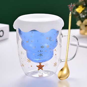 Милий різдвяний подарунок у вигляді кухля Syfunlv, різдвяні скляні чашки з подвійними стінками, кришкою та ложкою, чашка для еспресо, різдвяна чашка Грінча, склянки для чаю, чашка для молока, кавові чашки у формі ялинки (стиль 9)