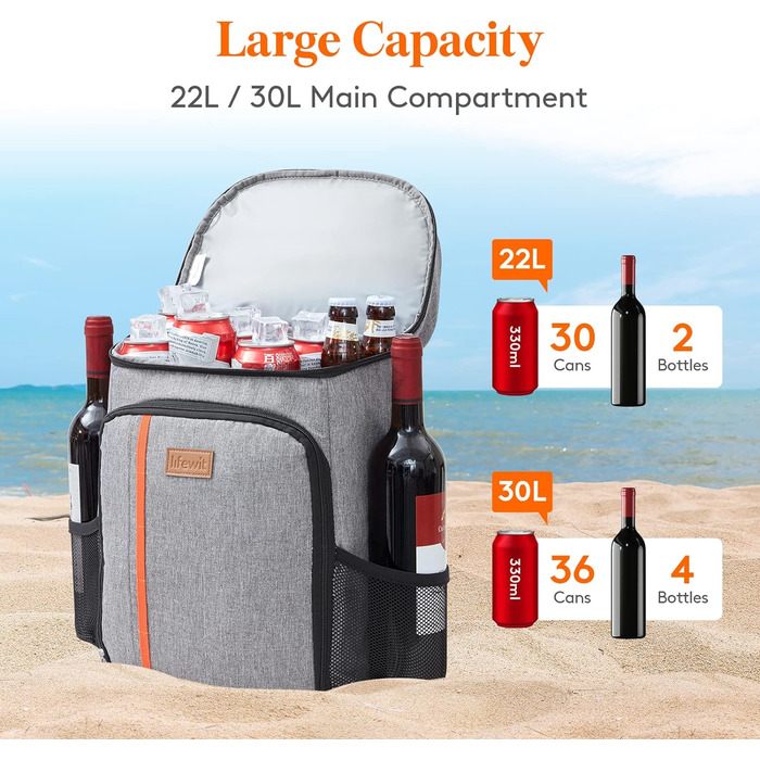 Герметичная сумка-холодильник Рюкзак Водонепроницаемый рюкзак для пикника Изолированная сумка для ланча для мужчин Женщины Работа Пикники Пляж Кемпинг Путешествия Активный отдых, серый серый M, 22L Cool Pack