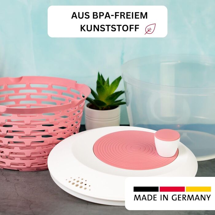 Спиннер для салата Westmark, Oбем 4.4 л, ø 23.5 см, пластик, не содержит бисфенола А, Spinderella, цвет прозрачный/белый/зеленый, 2430224A (розовый, стандартный)