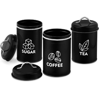 Ємності для зберігання чаю/кави/цукру, набір 3 предмети, чорні Herogo