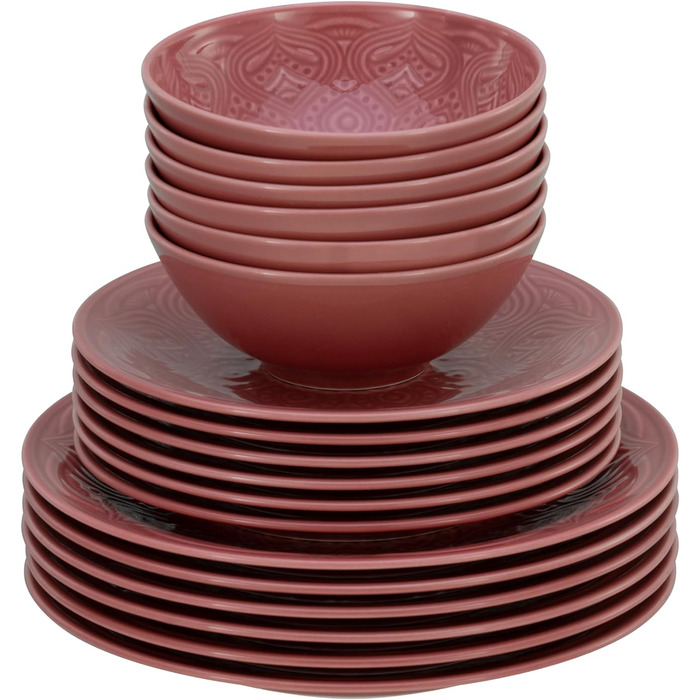 Серія Набір посуду Orient Mandala з 18 предметів, порцеляновий набір тарілок (набір тарілок 18 предметів, червоний), 21627