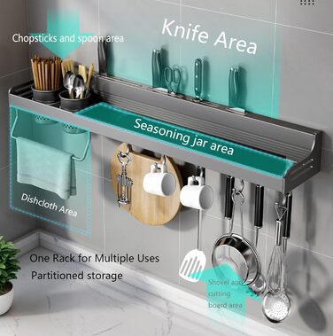 Настінний органайзер для кухонного приладдя 80 см сірий Giural