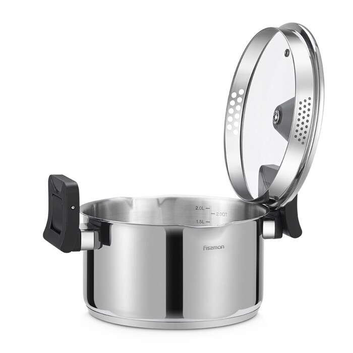 Каструля Fissman зі скляною кришкою TITANIA 2,5 л нержавіюча сталь (5246)