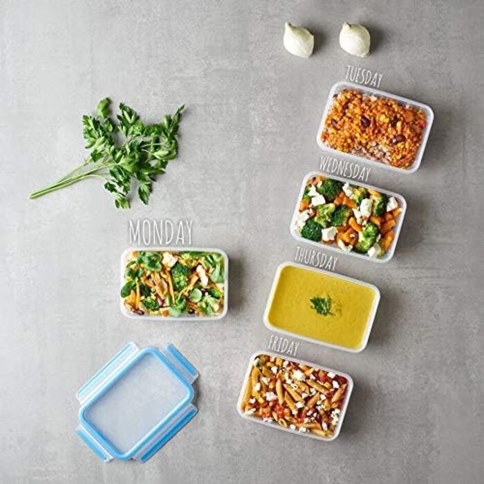 Набір з 5 прямокутних контейнерів для зберігання продуктів 0,8 л з кришками Clip & Close EMSA