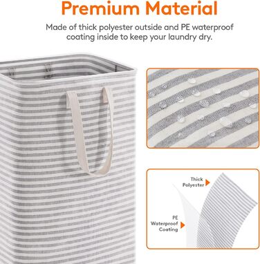 Органайзер для високого кошика для білизни Lifewit з подовженою ручкою, складний збірник білизни Кошик для зберігання білизни, портативний сортувальник білизни для білизни, одягу, ковдр, подушок, кошиків для білизни, (3 x 75 л, сірий)