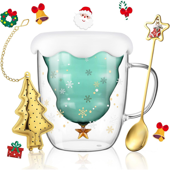 Двостінний келих для лате з різдвяною ялинкою 270 мл. ecooe