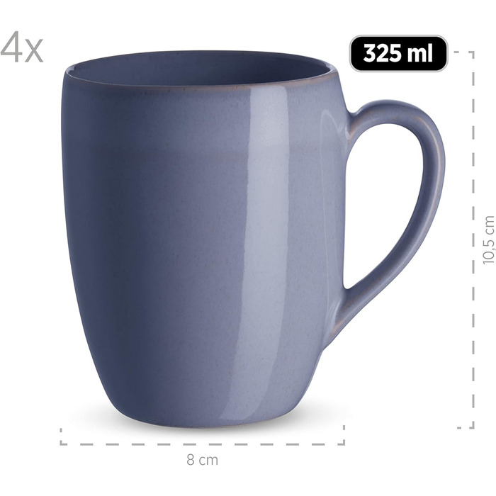 Набор посуды MSER 931545 Ossia на 4 персоны в средиземноморском винтажном стиле, комбинированный сервиз из 16 предметов из керамики (антрацитовый синий)