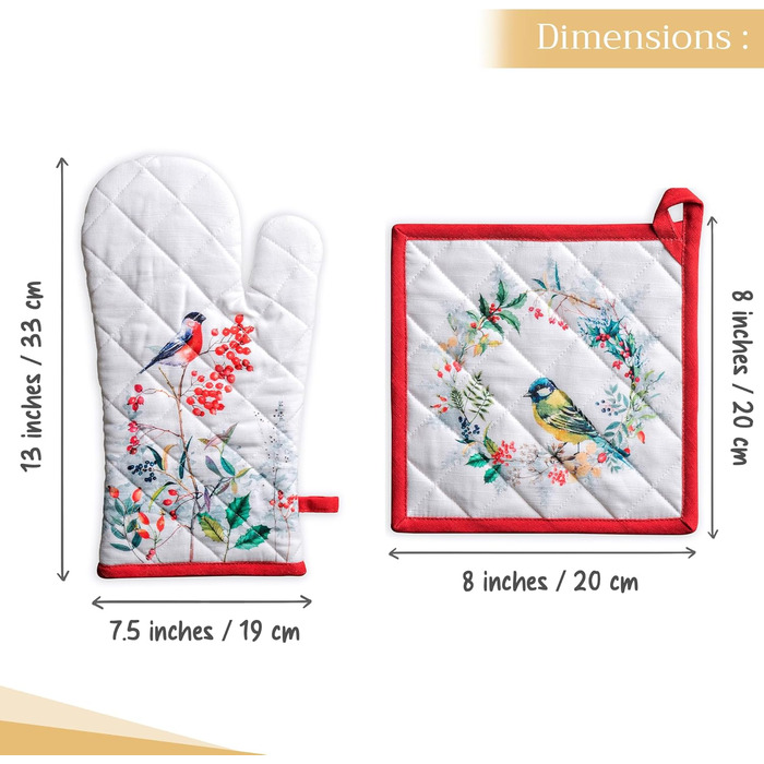 Рукавичка для духовки 19х33 см та прихватка для каструль 20х20 см, набір 2 предмети Maison d' Hermine