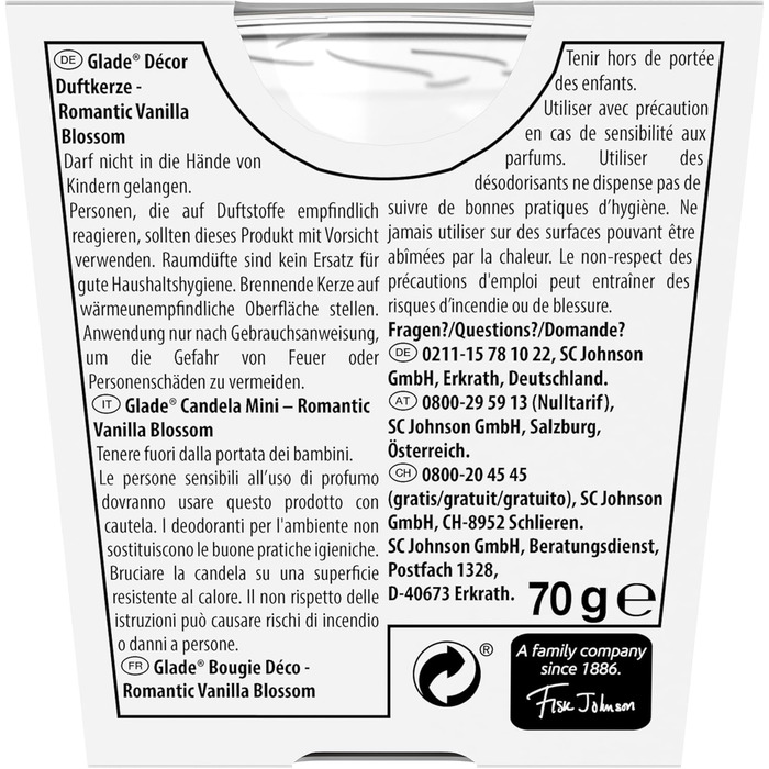 Ароматическая свеча в стакане 70 г Glade