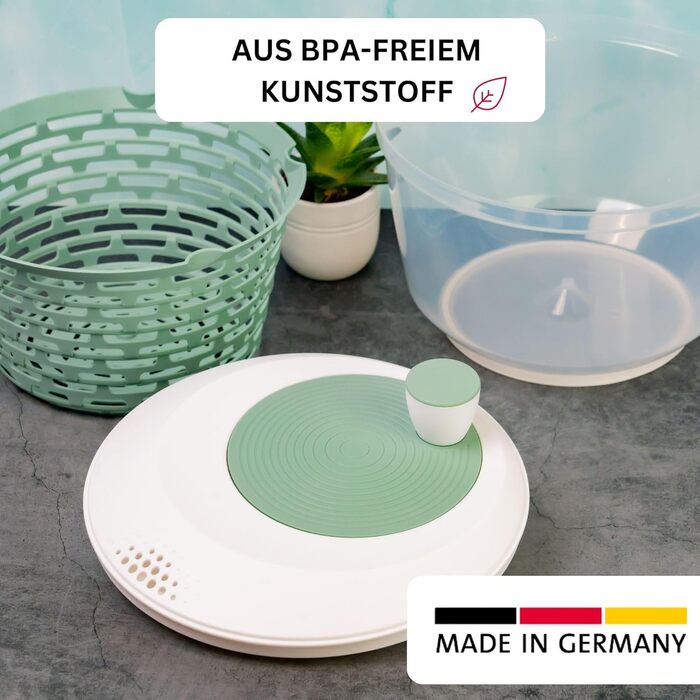 Спиннер для салата Westmark, Oбем 4.4 л, ø 23.5 см, пластик, не содержит бисфенола А, Spinderella, цвет прозрачный/белый/зеленый, 2430224A (мятно-зеленый, стандартный)