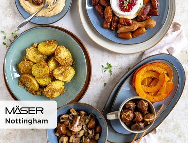 Серія Ноттінгем, вінтажний набір посуду на 4 персони, комбінований сервіз з 20 предметів з неправильними круглими формами в стилі ретро, керамограніт, бірюзово-зелений