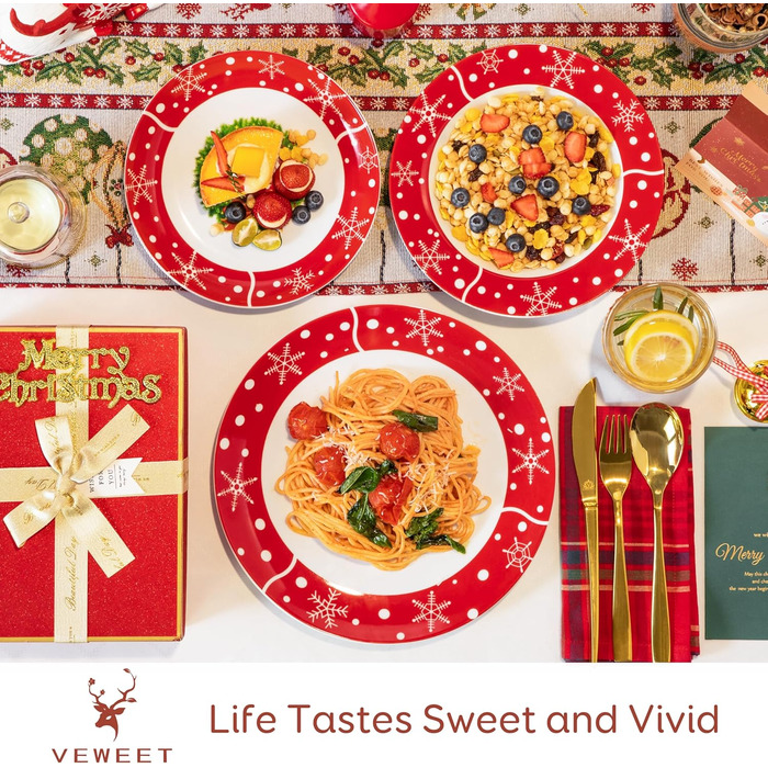 Серія 30-предметний порцеляновий різдвяний набір посуду на 6 осіб, різдвяний кавовий сервіз на 6 обідніх тарілок, 6 десертних тарілок, 6 супових тарілок, 6 кавових чашок та 6 блюдець (Санта Клаус, обідній сервіз на 18 осіб)