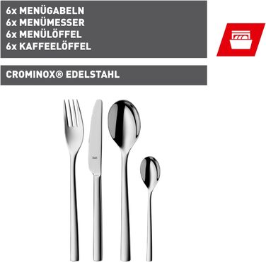 Набір столових приборів Silit Trend на 6 осіб, 24 предмети, з моноблочним ножем, полірована нержавіюча сталь Crominox, стійка до корозії, подряпин, довговічна, придатна для миття в посудомийній машині